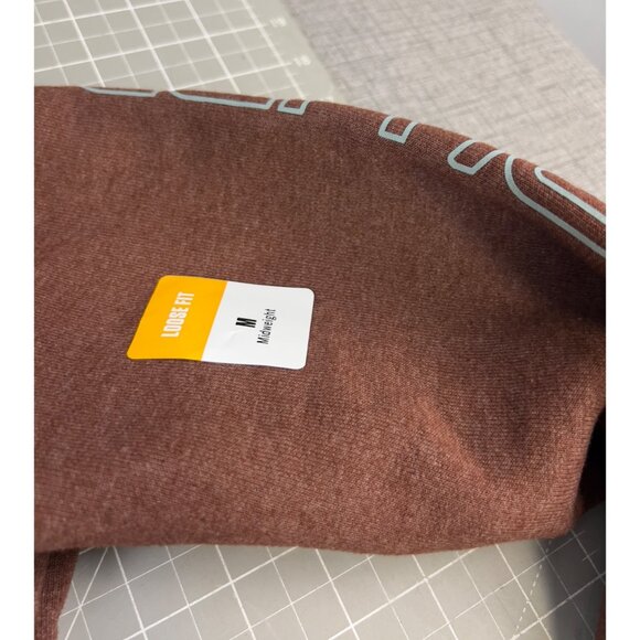 Carhartt Mens Loose Fit Midweight Hoodie M Mocha Heather Graphic Sleeve Logo New - Picture 8 of 11